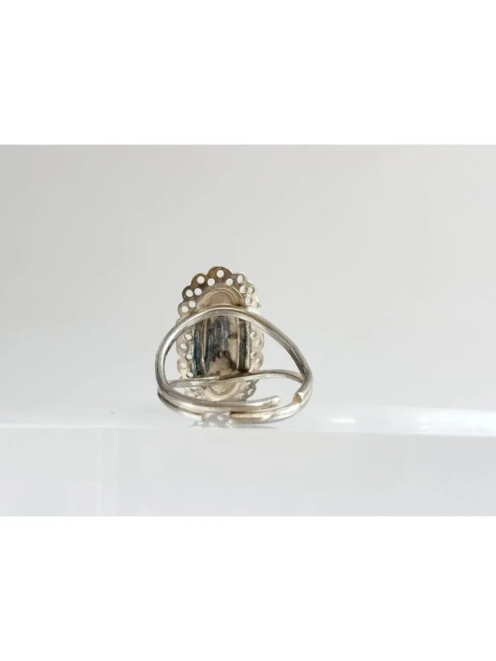Beau Sterling Signed Cutout Lace Frame Sterling Silver 925 Vintage Ring sz 5.75